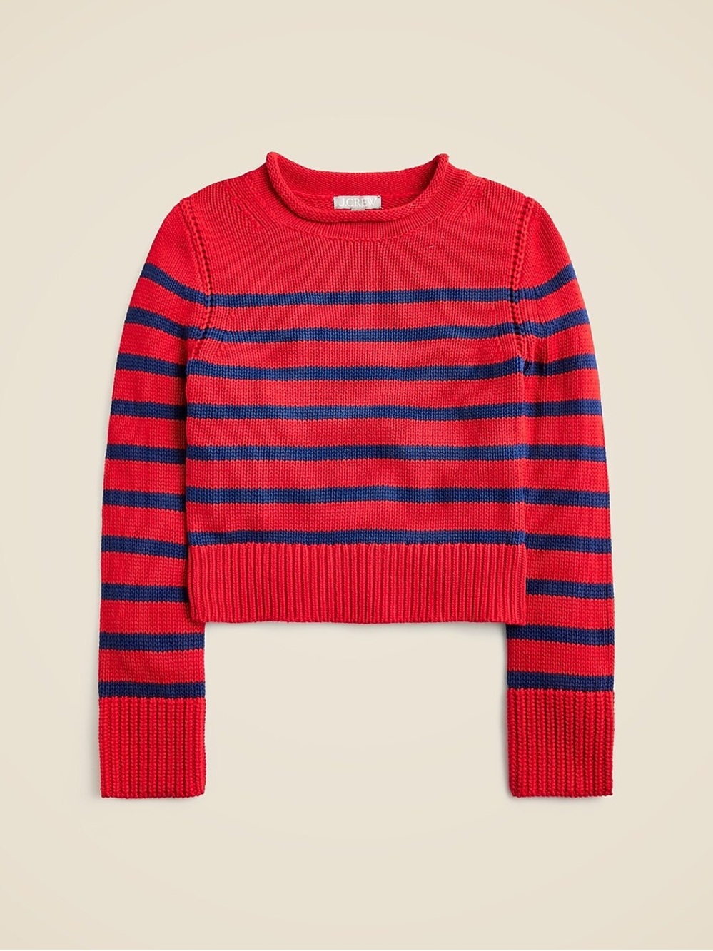 J. Crew Heritage Cotton Rollneck Red Blue Striped Knit Mock Sweater Size Large